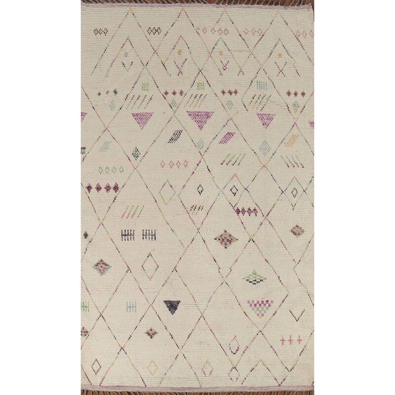 Geometric Moroccan Area Rug Handmade Wool Carpet - 5'10"x 9'9"