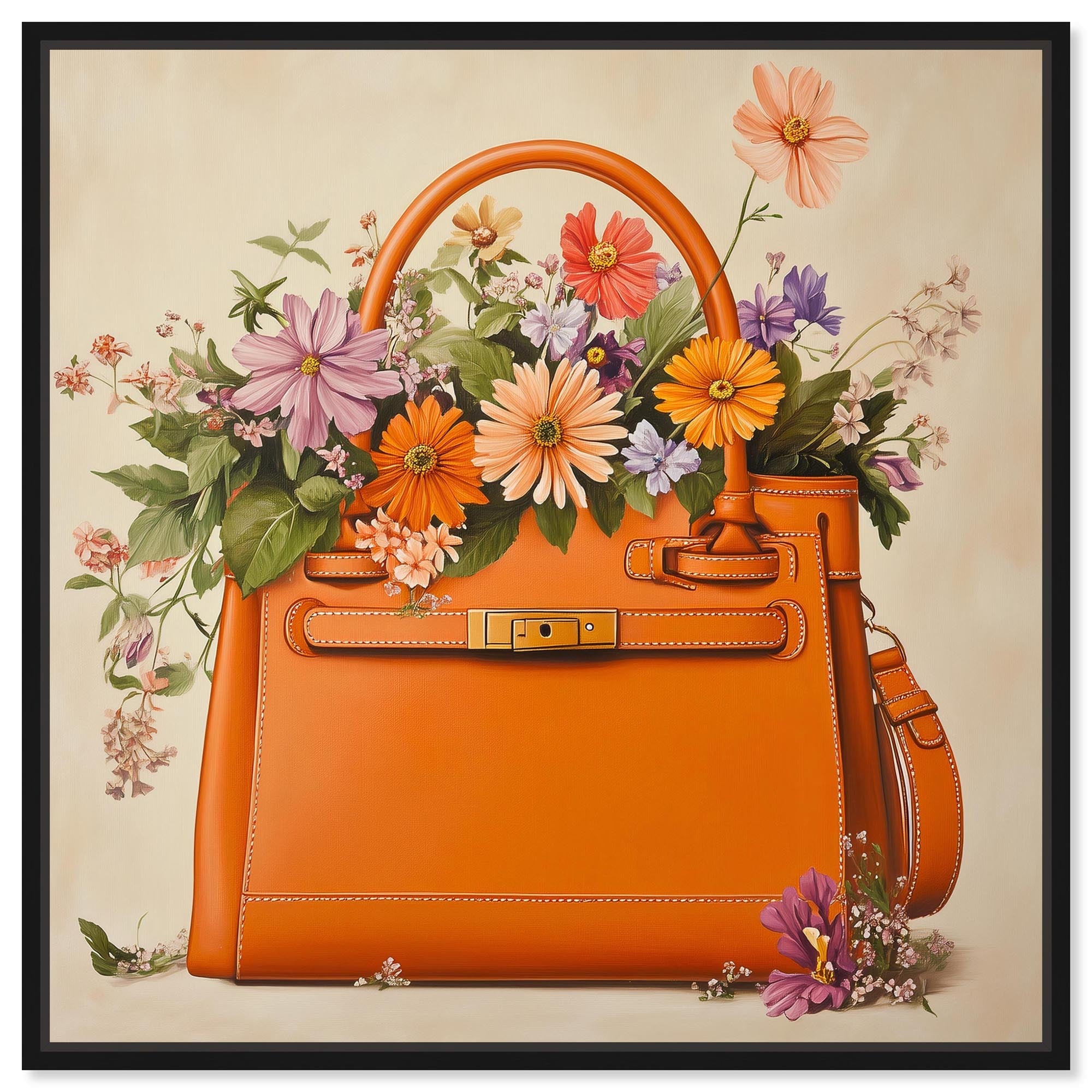 Blooming Flowers in Bag Fashion Art Framed Canvas Print by Art Remedy