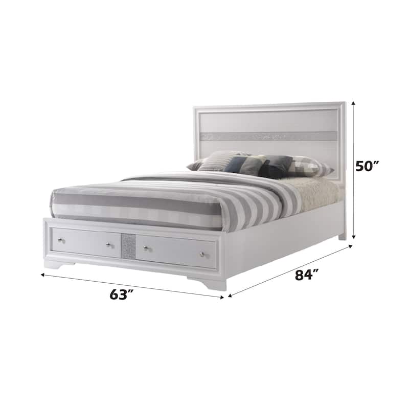 White Queen Storage Bed with Drawers, Low Profile, No Box Spring Needed