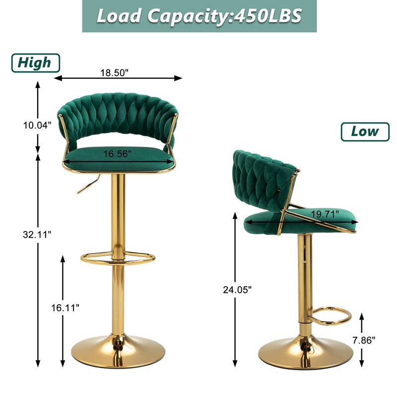 Modern Velvet Counter Bar Stools with Backs(Set of 2)