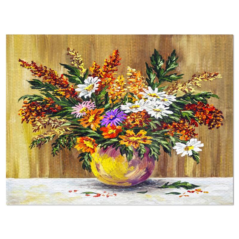 Designart 'Wild Flowers in a Pot' Floral Metal Wall Art - 40 in. wide x 30 in. high - 1 panel