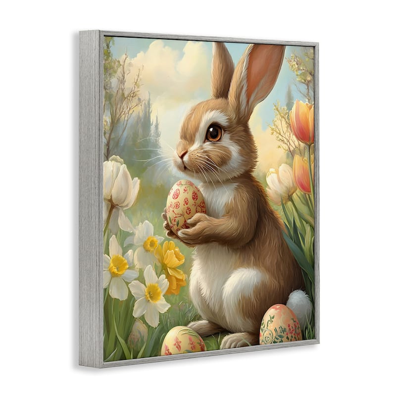 Stupell Easter Bunny with Painted Eggs Framed Giclee Art Design By Franklyn Gregory