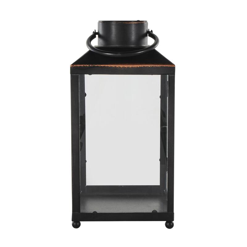 Metal Modern Indoor Outdoor Candle Lantern with Gold Accents - Black - Roche River Decor