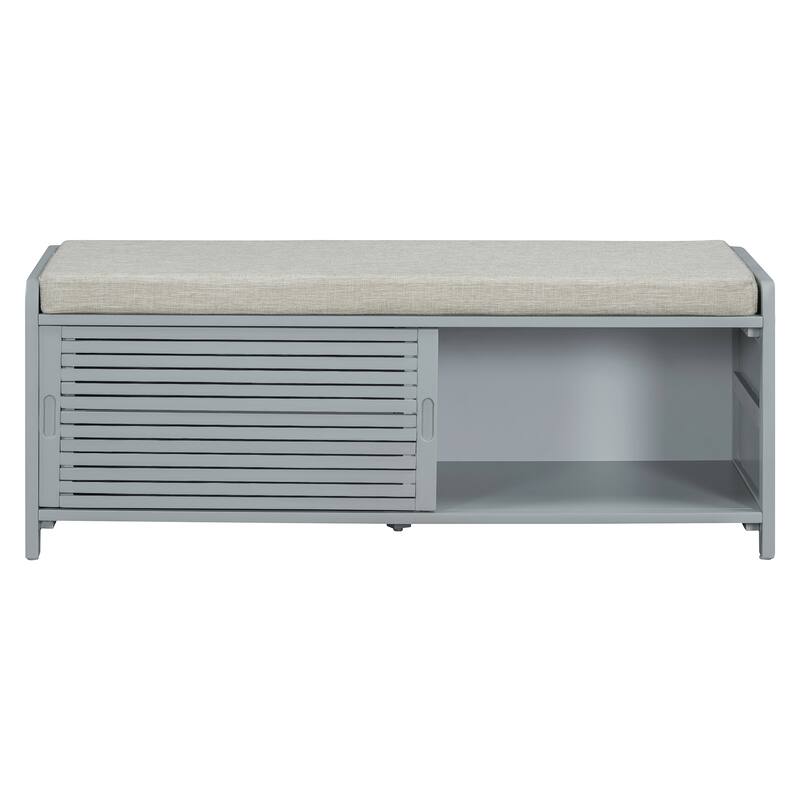 Shoe Storage Bench Entryway Bench with Cushion, Sliding Door