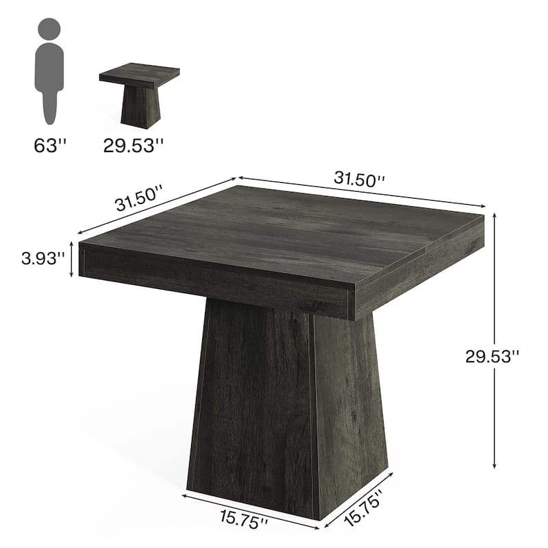 Square Dining Table for 4, 31.5-Inch Kitchen Table with Pedestal Base - 31.5"D x 31.5"W x 29.53"H