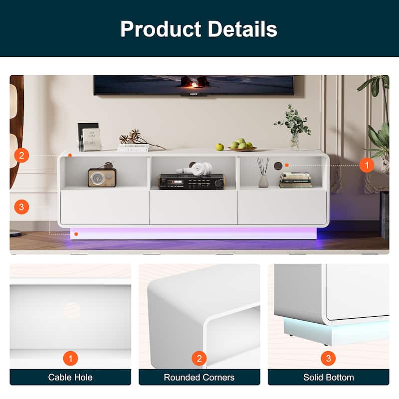Modern 59-inch TV Stand with LED Lights & Storage