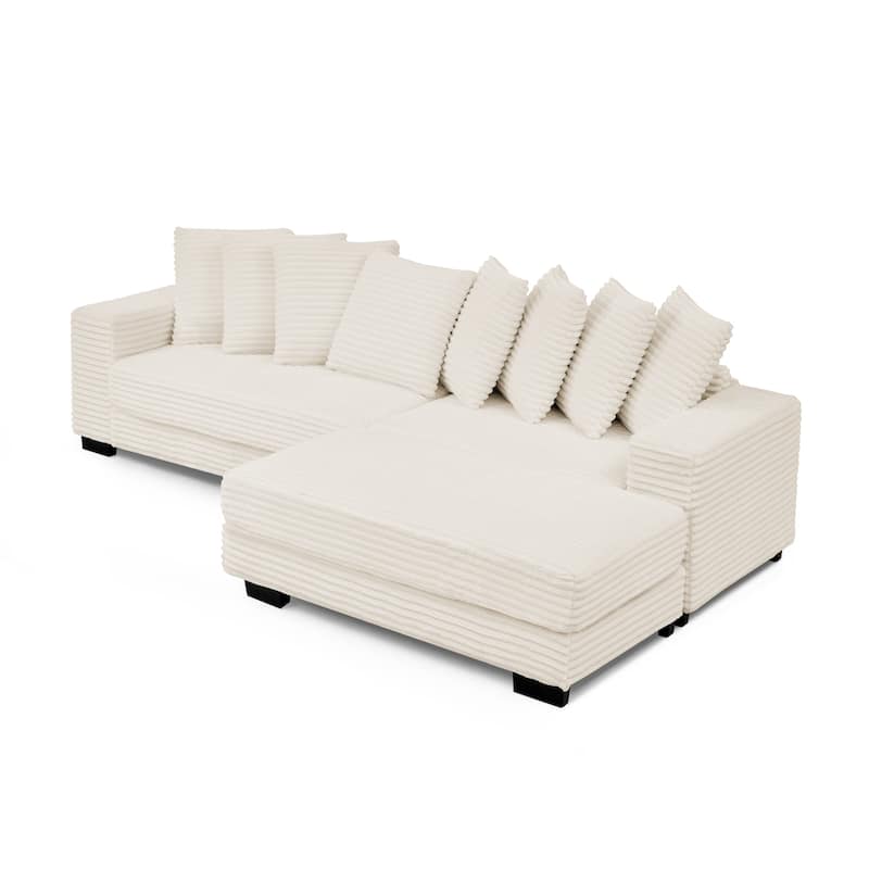 L-Shaped Convertible Sectional Sofa with Ottoman, Corduroy Tufted Upholstered Sleeper Sofa, Modular Corner 3 Seat Sofa