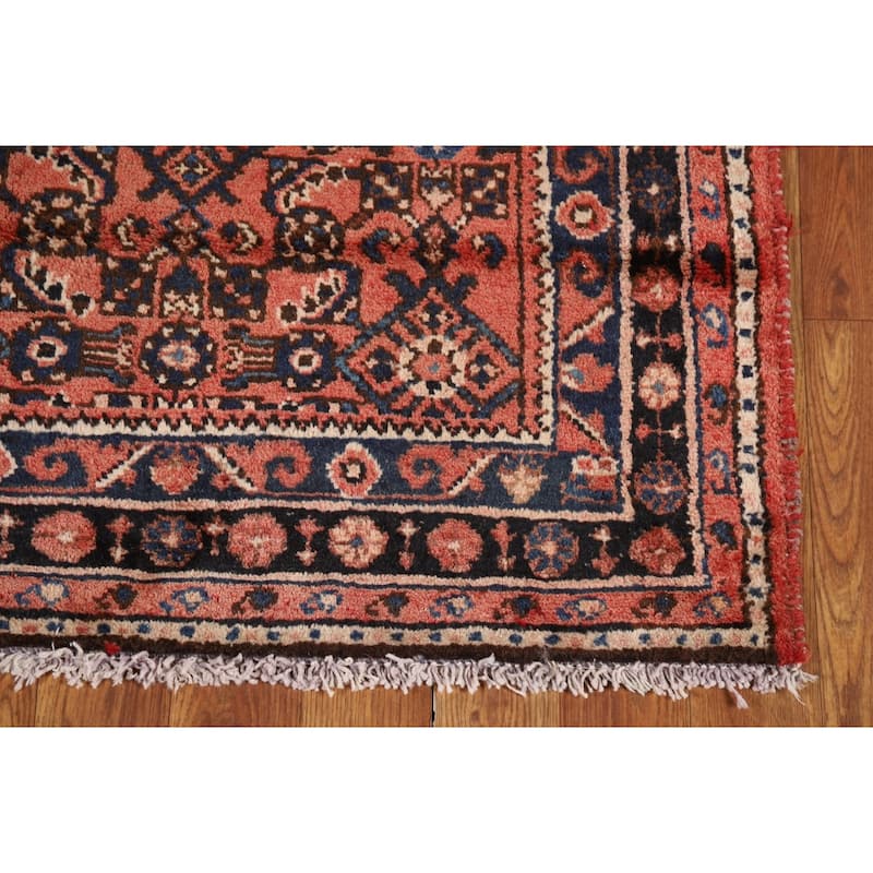 All-Over Geometric Hamedan Persian Runner Rug Handmade Wool Carpet - 2'8" x 9'9"