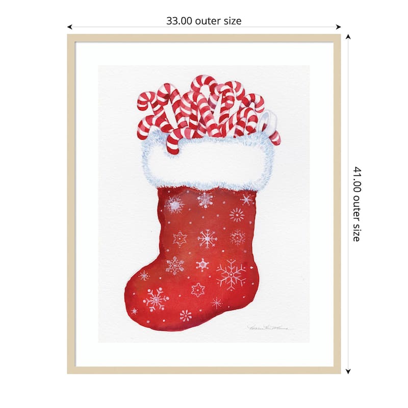 Candy Cane Stocking by Kathleen Parr Mckenna Wood Framed Wall Art Print - 33 x 41 in