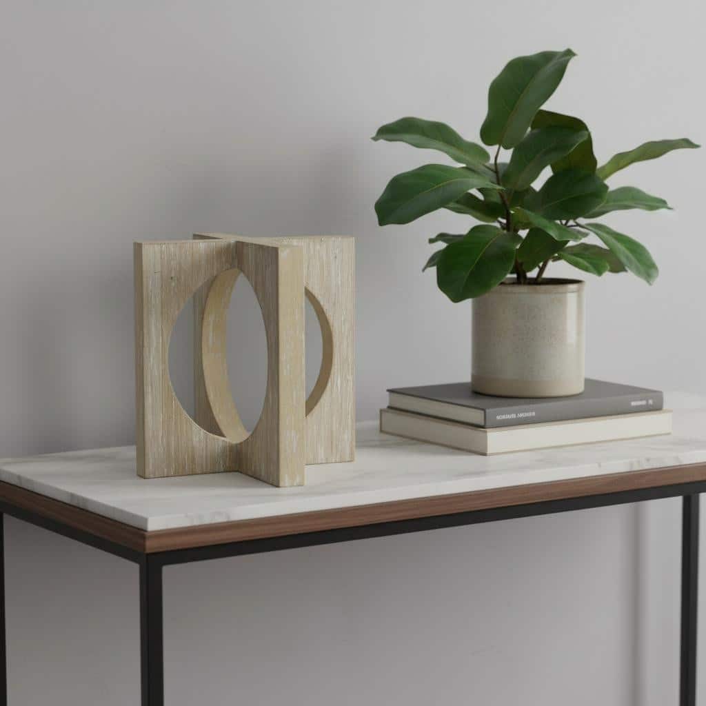 HomeRoots 6" Brown Solid Wood Square Tabletop Sculpture - 5.71 in. x 5.71 in. x 5.71 in.