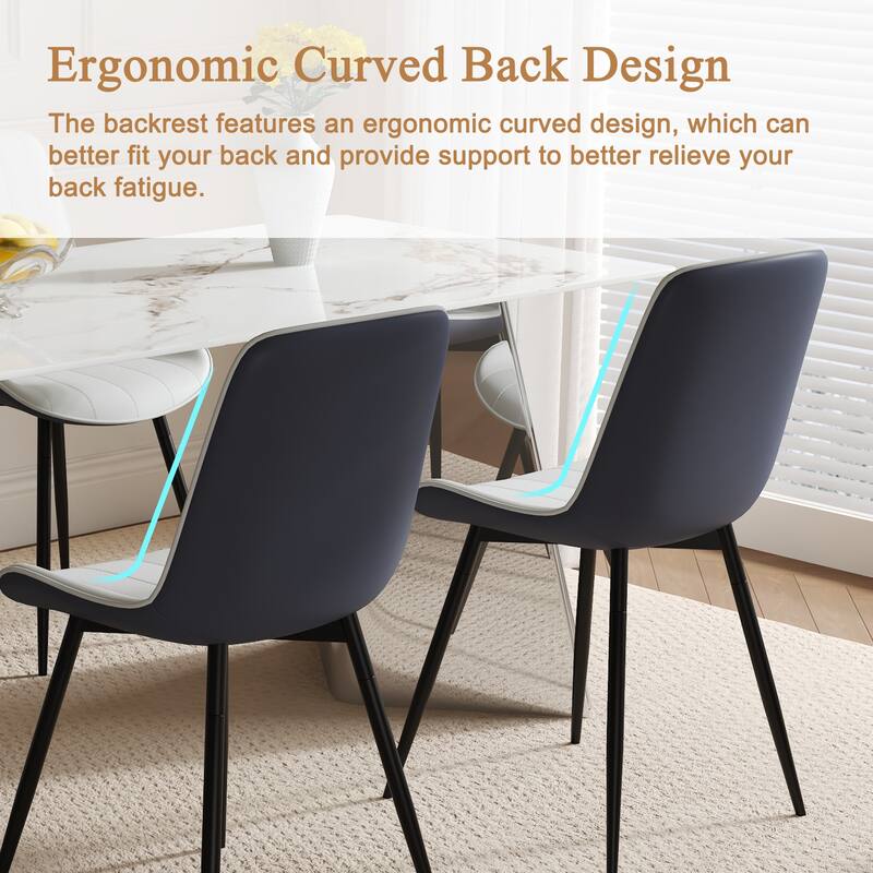 PU Leather Upholstered Solid Back Dining Chair Set of 4