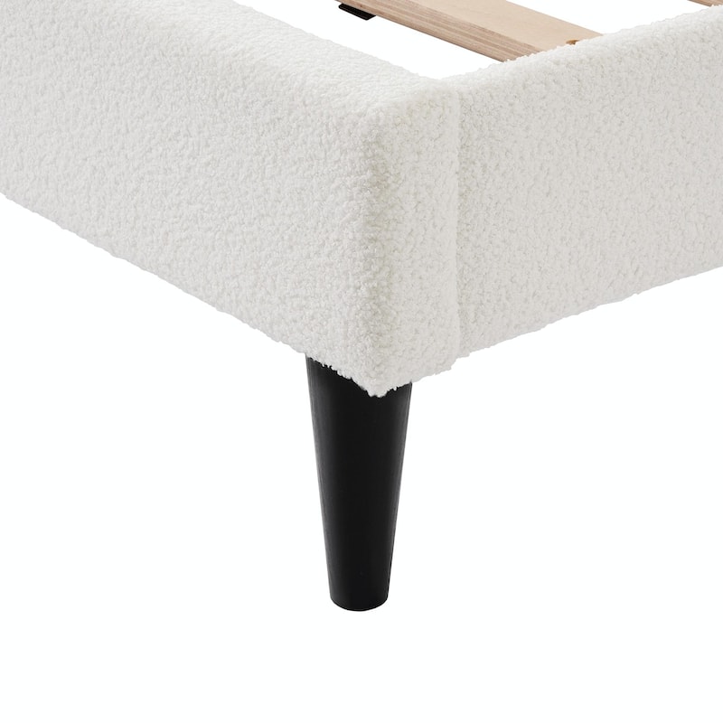 Lambswool Petal Headboard Bed Frame - Cream Style Bedroom Soft Bed with Ambient Light