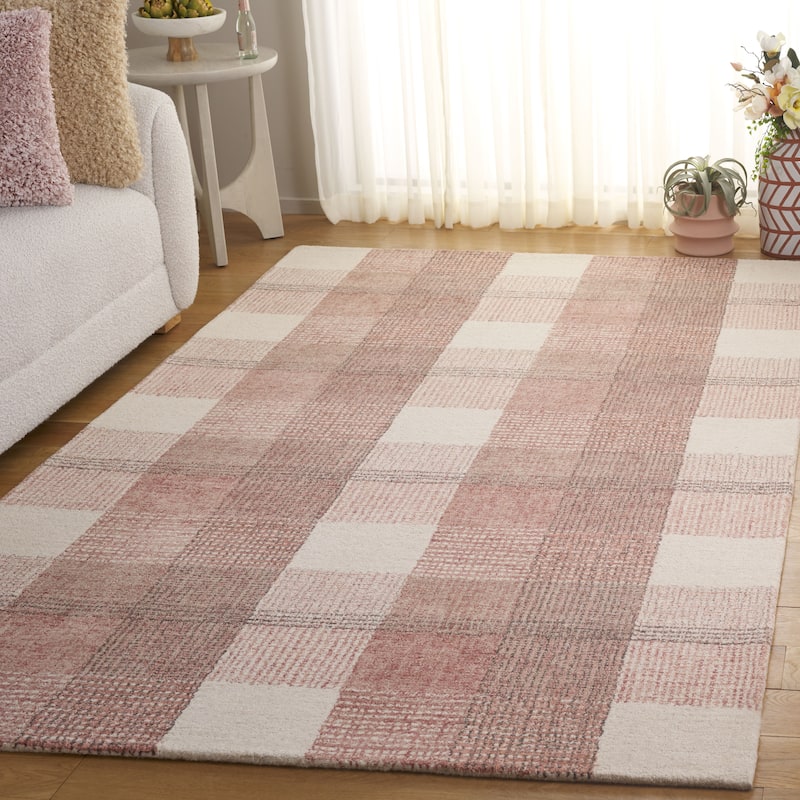 SAFAVIEH Handmade Genre Marion Farmhouse Plaid Wool Rug - 9' x 12' - Ivory/Red