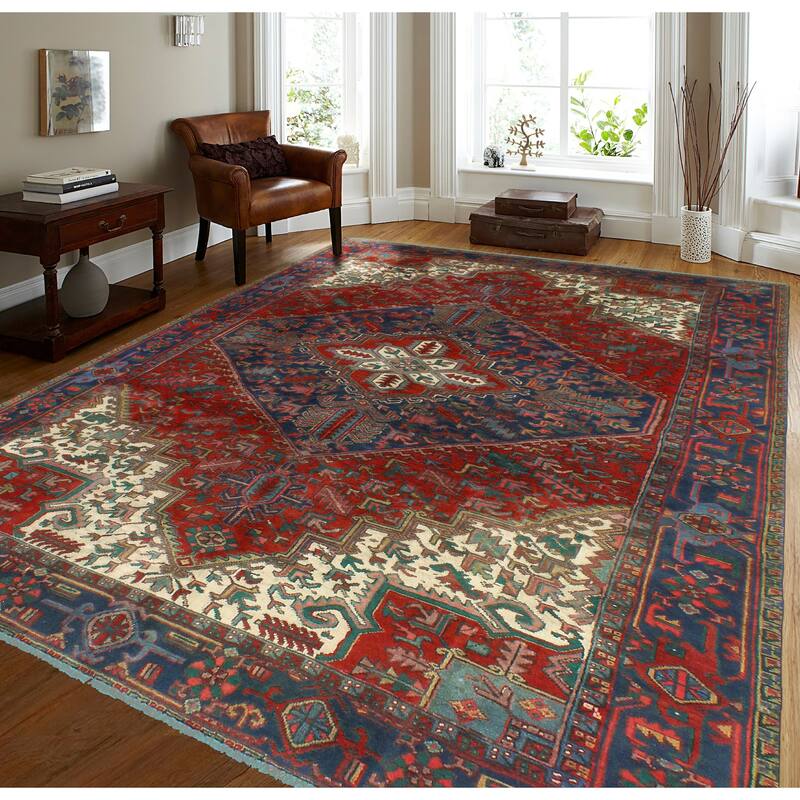 Vintage Distressed Jeanine Red/Navy Rug - 6'10" x 9'3"