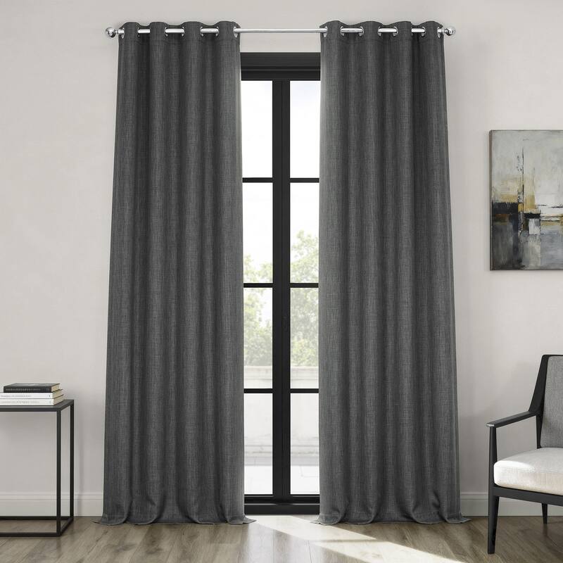 Exclusive Fabrics Grommet Textured Faux Linen Room Darkening Curtains for Bedroom & Living Room Curtains (1 Panel) - 50 X 108 - Dark Gravel