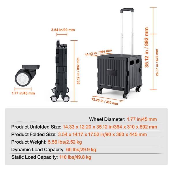 Black Plastic Foldable and Portable Utility Cart with Heavy Duty ...