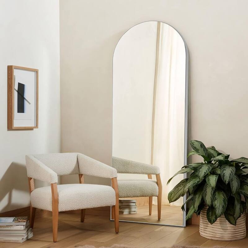 65'' x 22'' Aluminium Alloy Arch Full Length Mirror with Stand - Silver