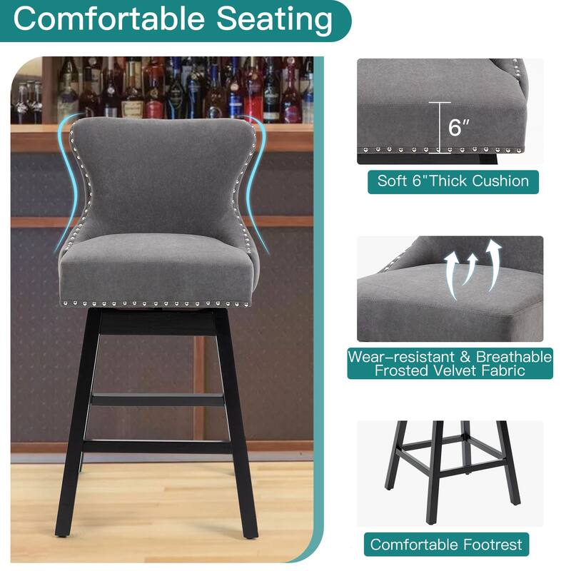 AVAWING Set of 2 Upholstered Fabric Bar Stools Chairs