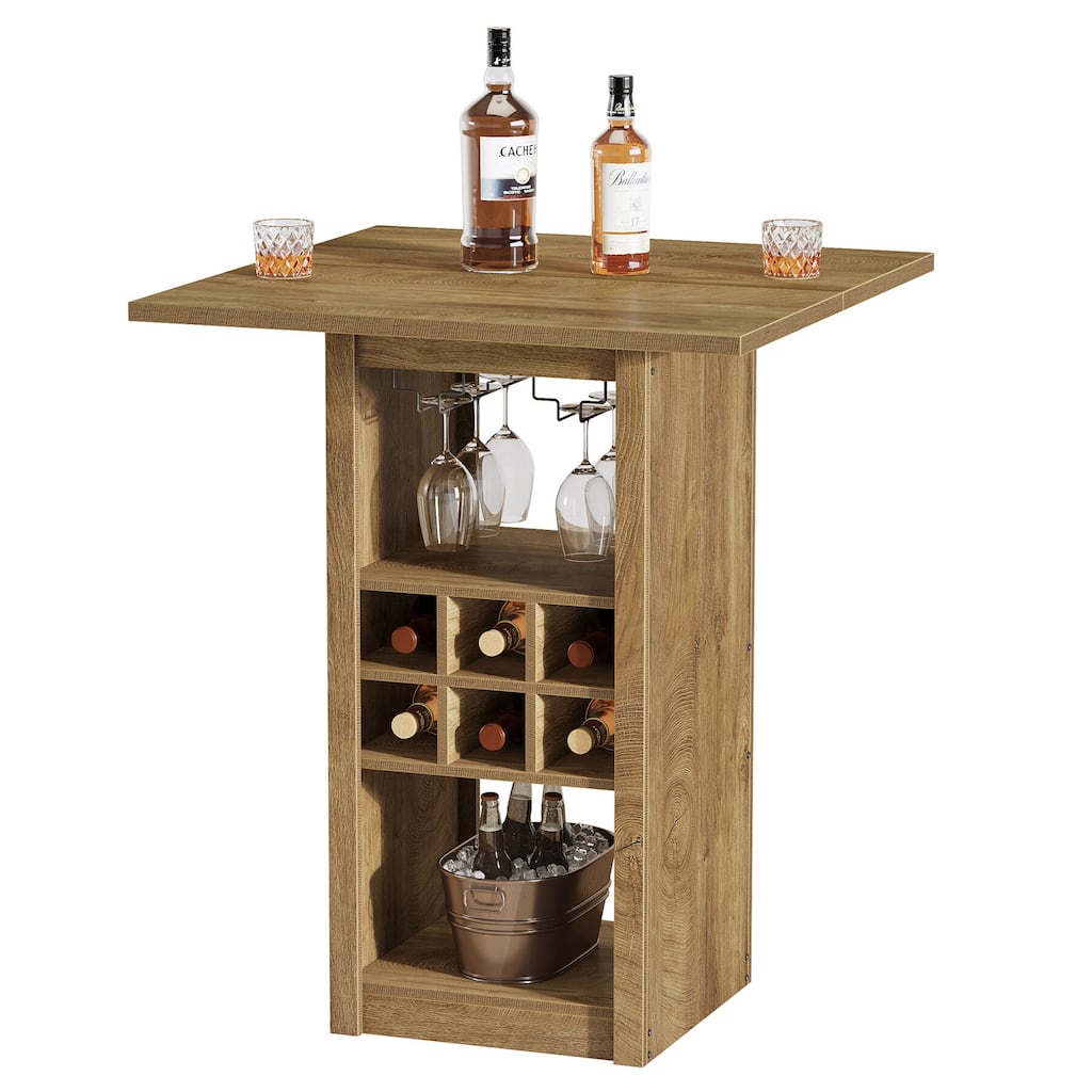 31.5-Inch Square Bar Table, 4-Tier Wood Counter Height Home Bar Unit