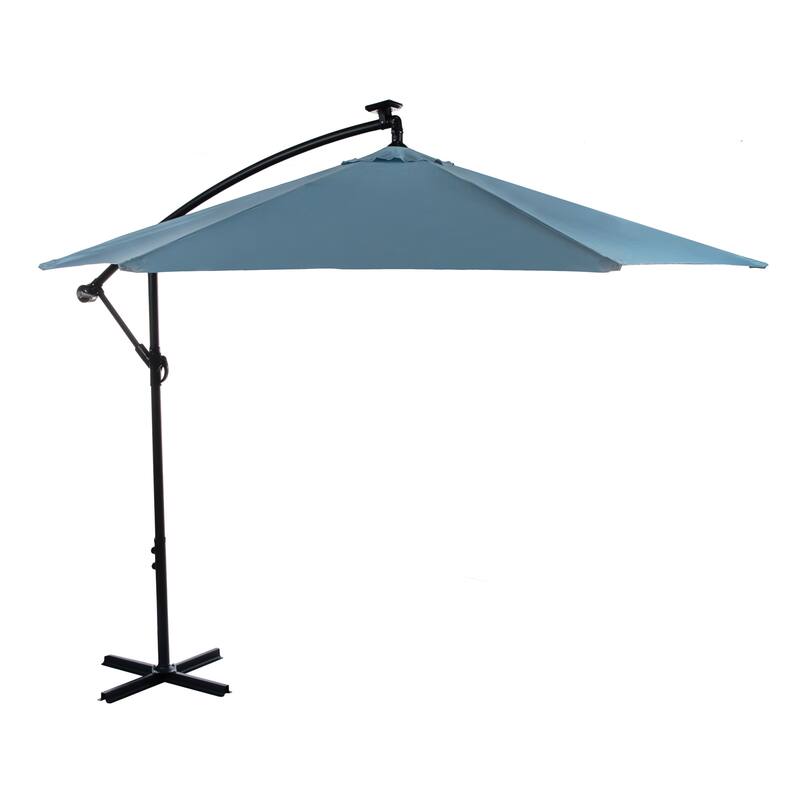 Glam 10-foot Solar LED Cantilever Umbrella with Base (UV 50+) - Light Sapphire