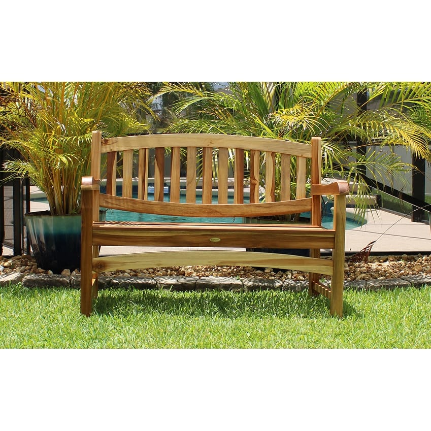 EcoDecors Kent Bench Natural Teak Wood Outdoor Garden Bench Patio Bench