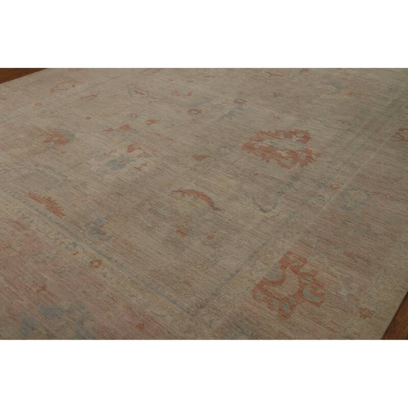 Hand Knotted Oriental 100% Wool Carpet Transitional All-Over Beige & Ivories Oushak Area Rug - 12' 0'' X 9' 2''