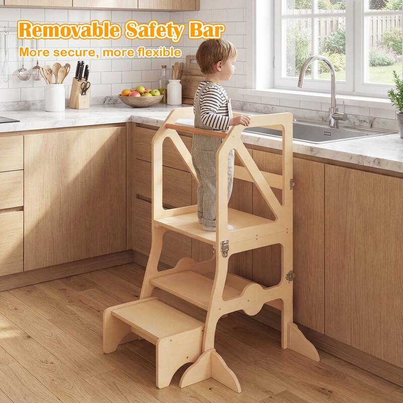 Gymax 2 in 1 Toddler Tower w/Removable Safety Bar for Children 3+