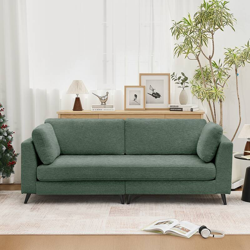 Modern Chenille 2 Seater Sofa Chouch with Bolster Pillows - Olive