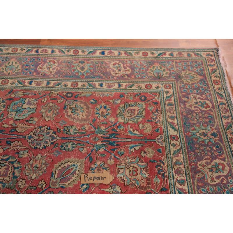 Traditional Tabriz Persian Vintage Rug Hand-Knotted Pink Wool Carpet - 7'10" x 11'2"