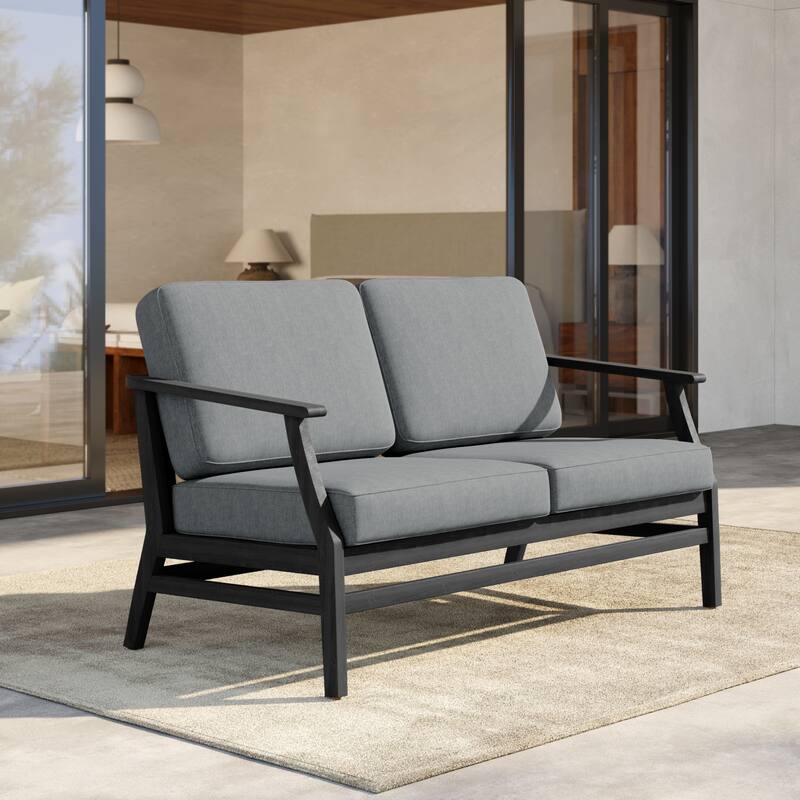 Outdoor Teak Wood Loveseat Sofa with Water-Resistant Cushions