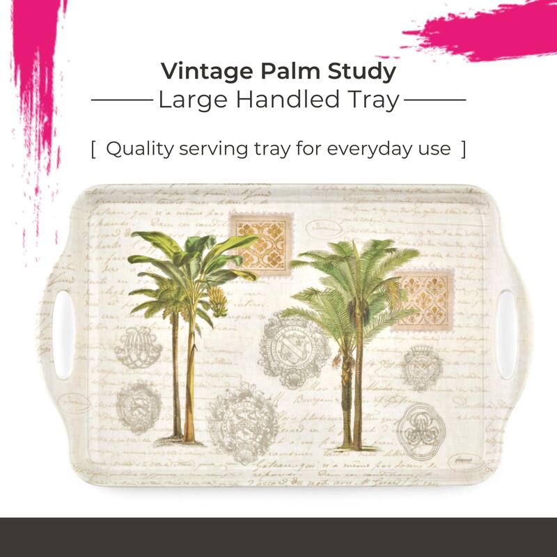 Pimpernel Vintage Palm Study Large Melamine Handled Tray - 19.25" x 11.5"