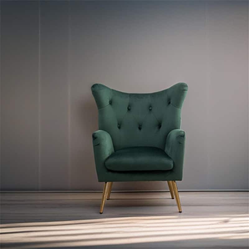 Velvet Button-Tufted Wing Back Accent Chair
