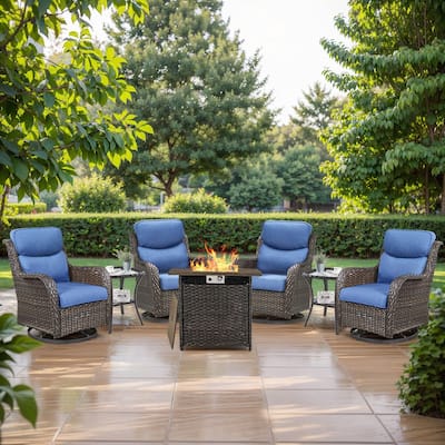 7 Pieces Outdoor Gliders Chairs Table Fire Pit Table with 5-Inch Thick Cushions