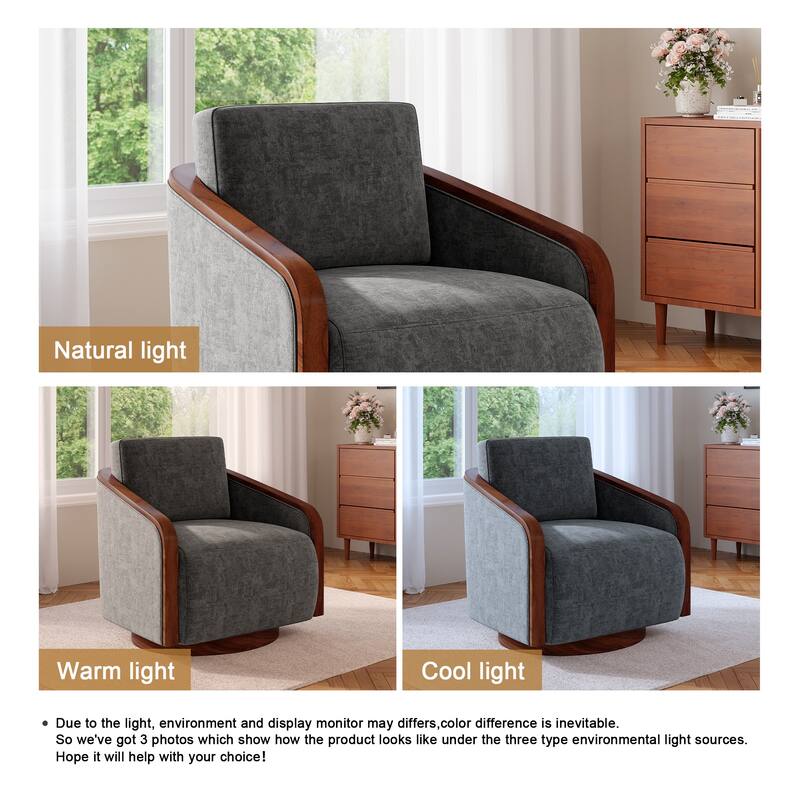 Chenille Modern 360°Swivel Barrel Chair Round Base