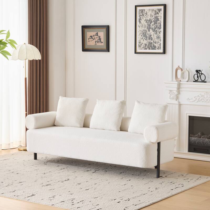 78" Modern 3-Seater Sofa Couch, Upholstered Sofa with Rolled Armrests & 3 Plush Pillows, Comfy Couch for Living Room, Bedroom