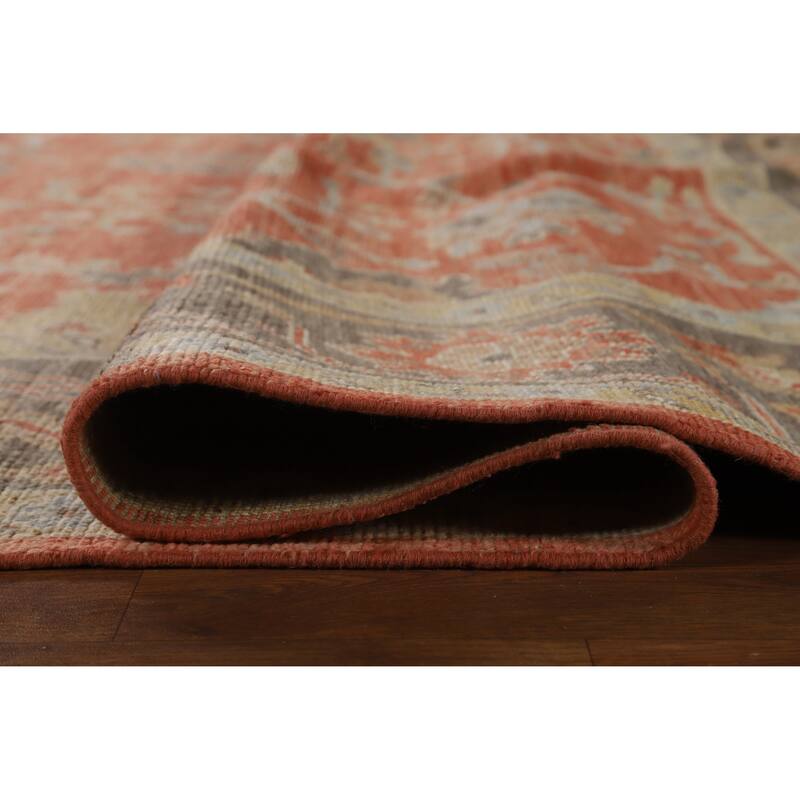 Hand Knotted Oriental 100% Wool Carpet Transitional All-Over Oranges & Rust Oushak Area Rug - 12' 7'' X 9' 0''