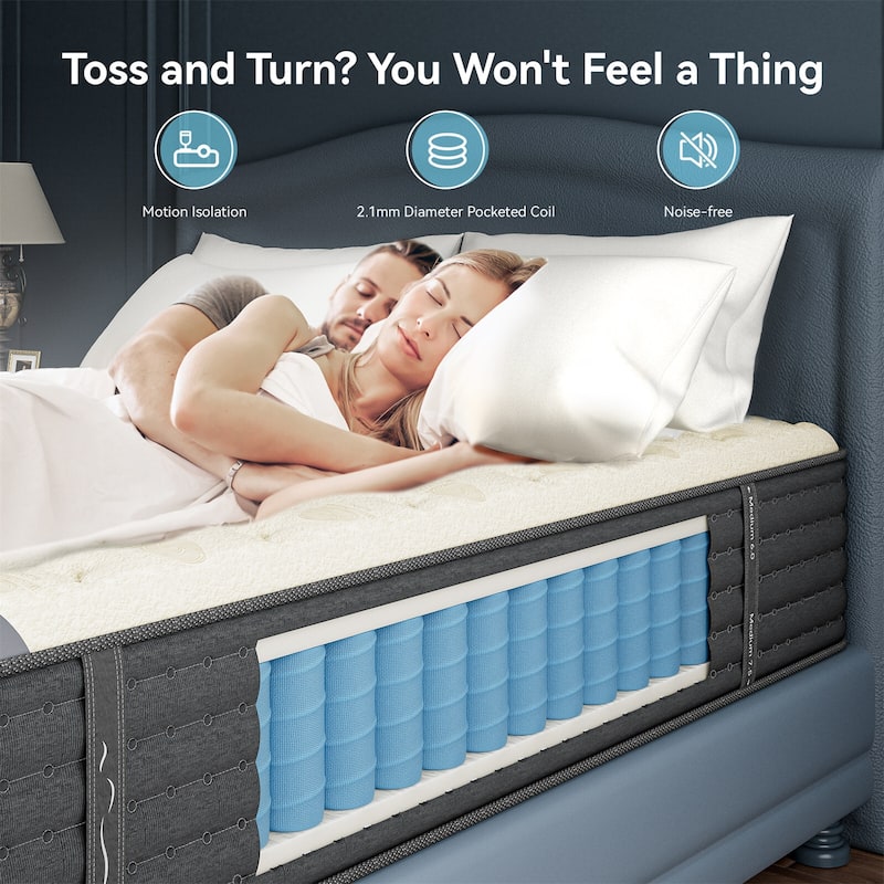 IFLUOUS 14 in. Luxurious Double-Sided Hybrid Mattress – Medium/Firm with CertiPUR-US, SGS and OEKO-TEX