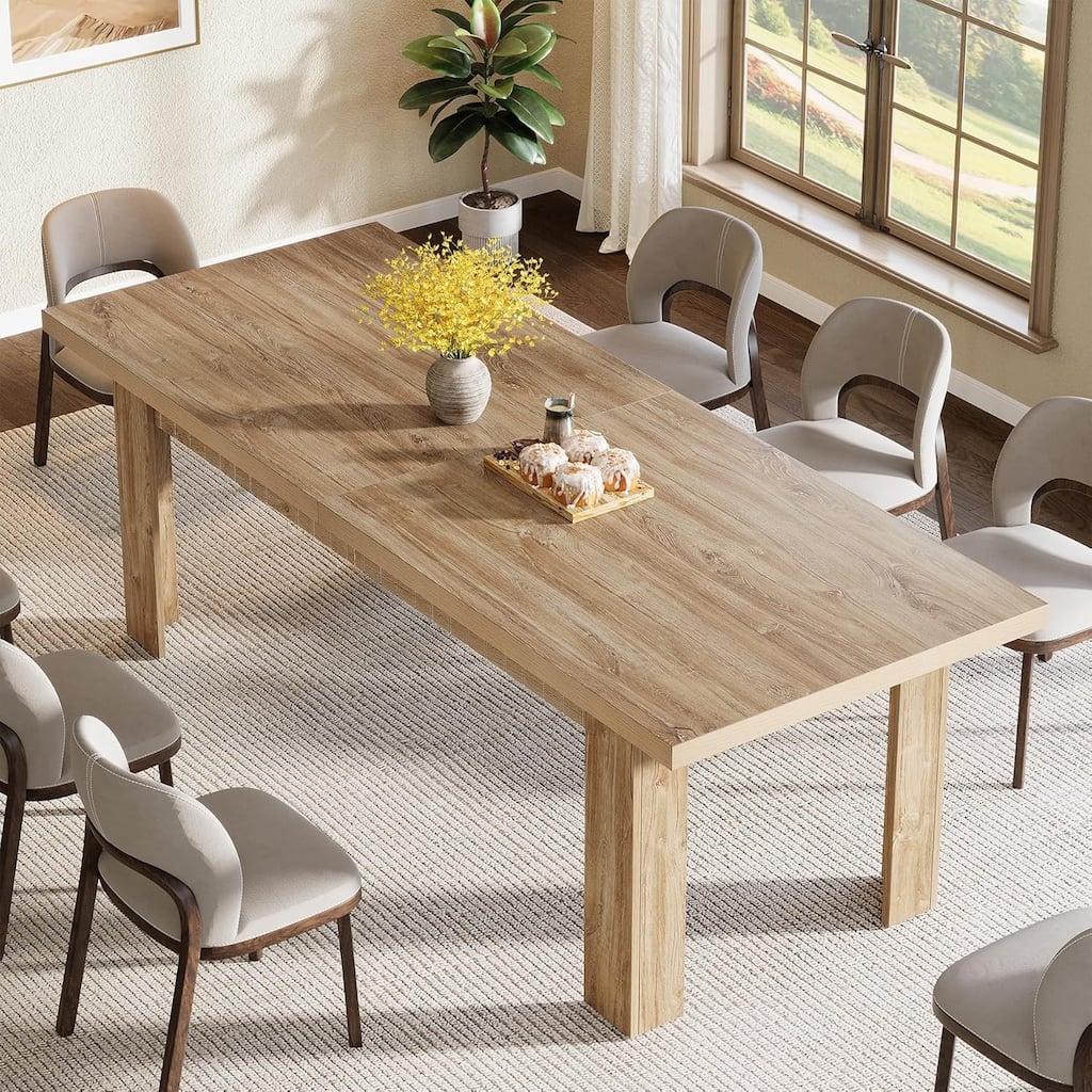 79" Long Kitchen Dining Table for 6-8 People, Rectangular Wooden Dinner Table