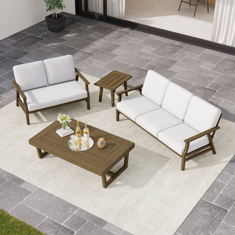 Arthur 4-Piece Teak Wood Patio Conversation Set - Beige - NaturalFrame