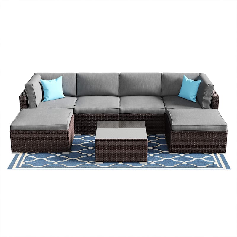 COSIEST 7-Piece Outdoor Patio Wicker Sectional Sofa with Coffee Table
