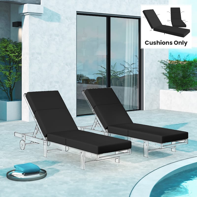 Outsunny Set of 2 Chaise Lounge Cushion, 4" Thick Outdoor Lounge Chair Cushions with Non-Slip Ties