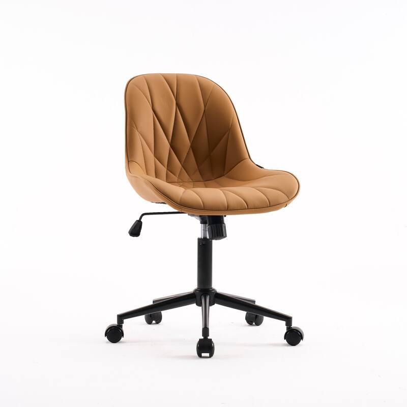 Armless Swivel Office Chair, Faux Leather Task Chairs with Wheels