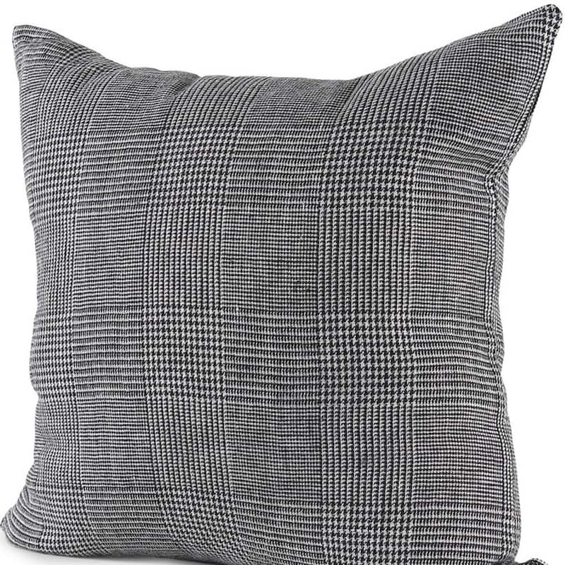 HomeRoots 14" X 26" Black And White Herringbone Plaid Linen Throw Pillow Cover