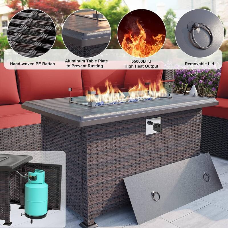 10-Piece Modular Outdoor Sectional Set with Fire Pit & Swivel Rockers - 10 pcs
