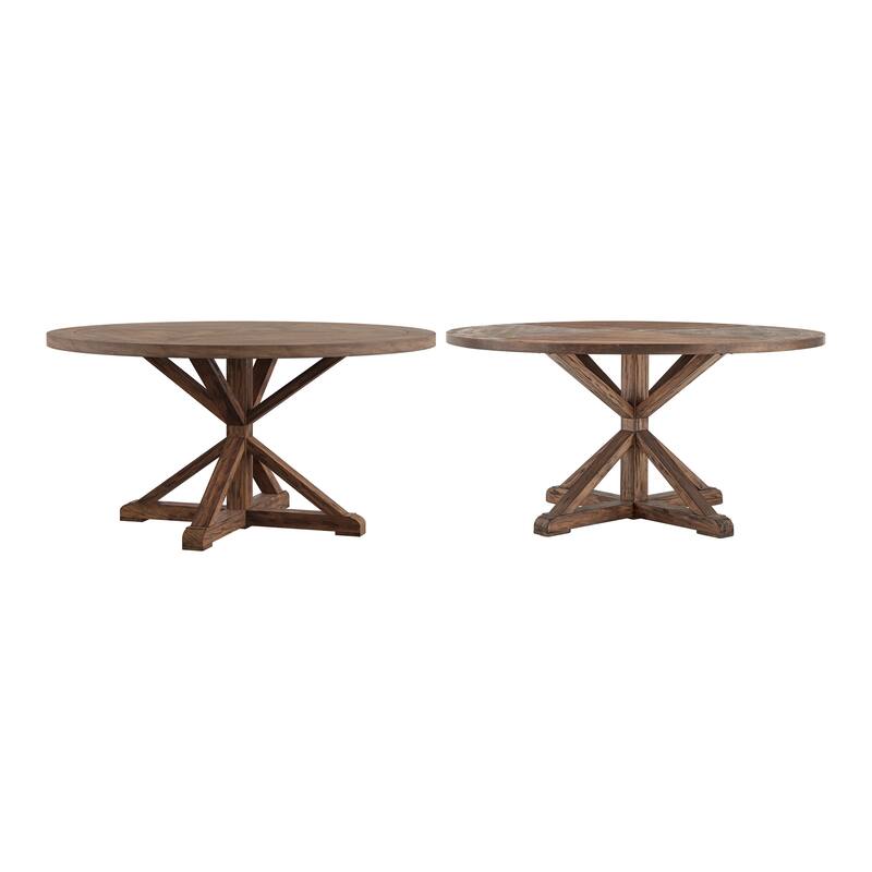 Krakova Rustic X-Base Round Pine Wood Dining Table - 60" Table