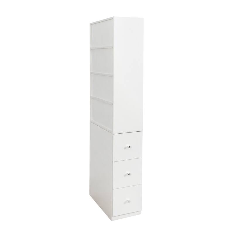 70.87" Tall Display Cabinet with 4-Tier Shelves & 3 Side Drawers, Modern Wooden Storage Bookcase for Living Room, Home Office