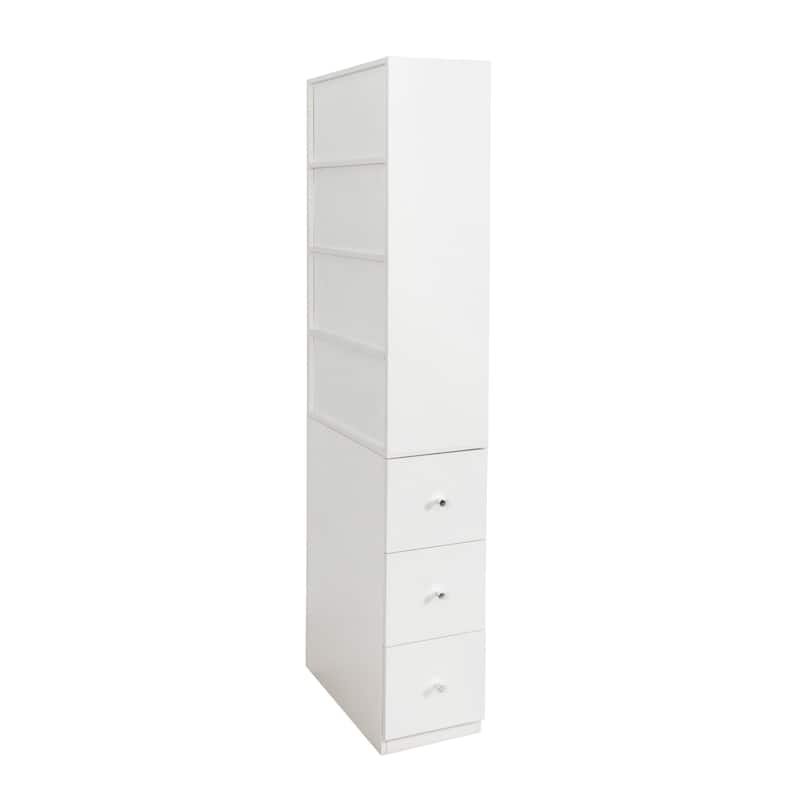 70.87 inch H Display Storage Cabinet 4 Tier Shelf 3 Side Drawers Modern Wooden Tall Bookshelf Living Room