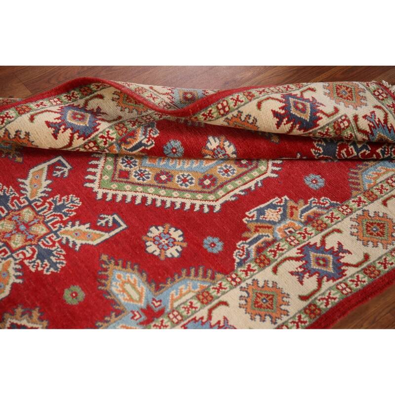 Red Kazak Oriental Accent Rug Hand-Knotted Wool Carpet - 3'4"x 4'10"