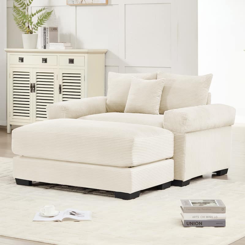 GDFStudio - Soft Corduroy Fabric 1-Seater 54.3" Sofa Chair with Ottoman