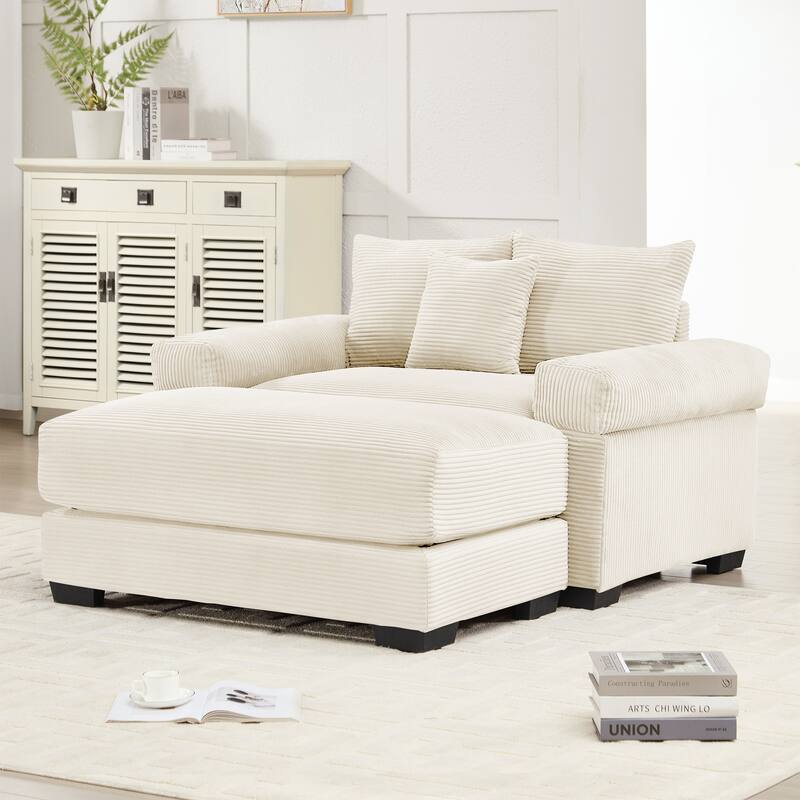 Roomfitters 54.3" Oversized Cloud Modular Sofa & Ottoman, Corduroy Deep Seat Couch with Thick Armrests